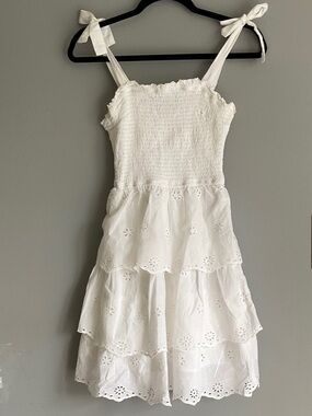 White Tiered Eyelet Sundress  - Sleeveless Tie Straps